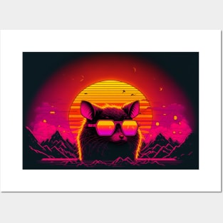 Synthwave Hamster In Glasses Posters and Art